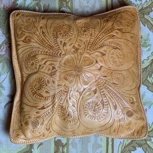 16 inch hand tooled leather pillow